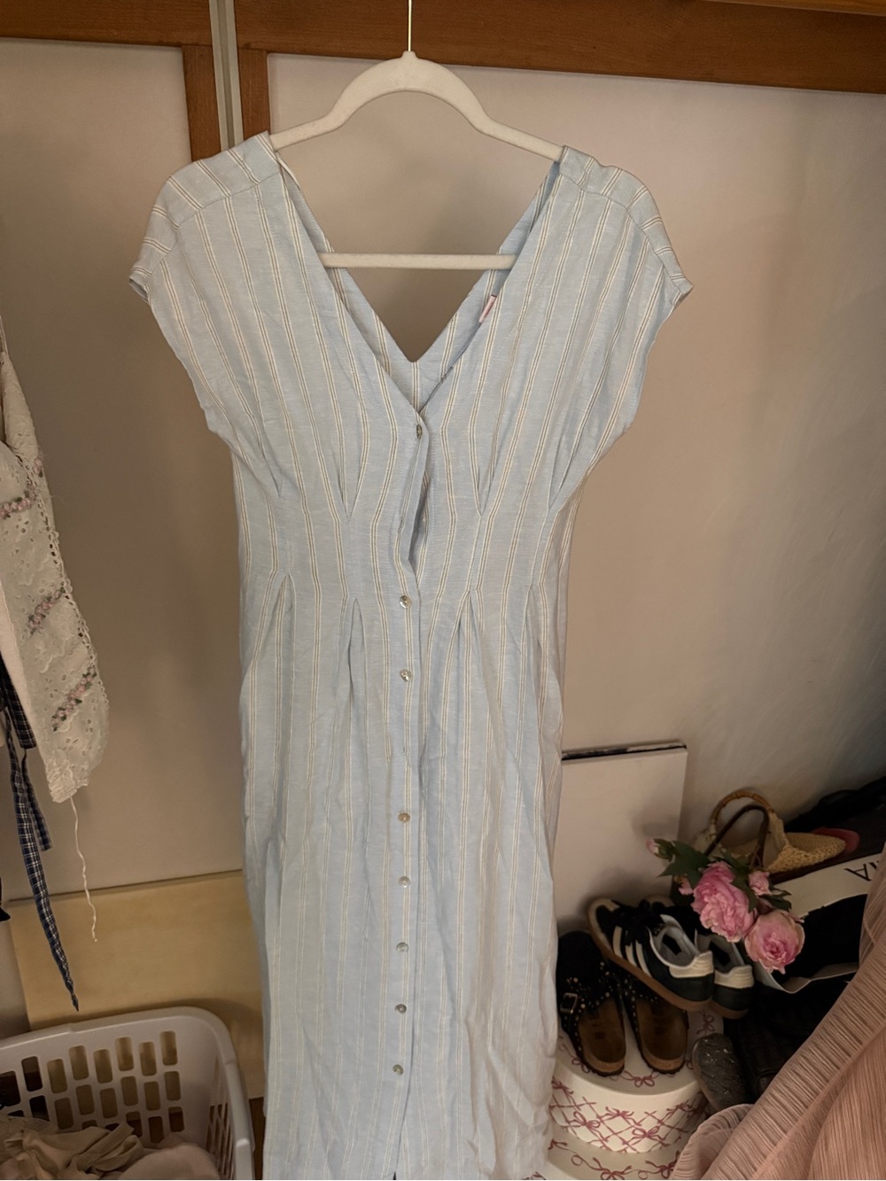 Light Blue Striped Button-Front Women's Dress
